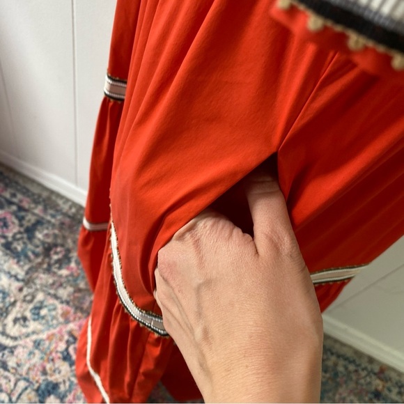 PUROTATTO Orange Tiered Maxi Dress W/ Tan Ribbon Size 44 US 6-8 Made In Italy - Picture 10 of 16